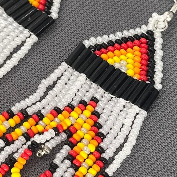 Tribal Earrings Seed Bead Handmade Multicolor Native American Boho Dangle 4” USA - Picture 11 of 14